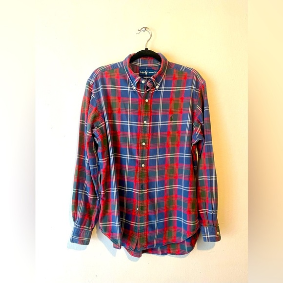 POLO RALPH LAUREN Men Multicolor Plaid Shirt Button Down Long Sleeve Size L VTG - Picture 1 of 10